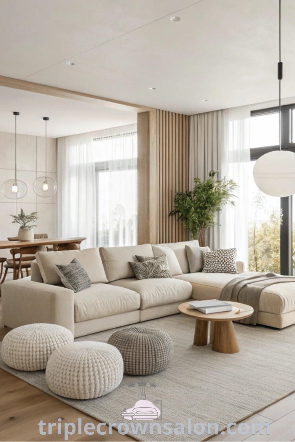 A cozy minimal living room with a beige couch, functional furniture, and inviting decor elements, showcasing inspiring ideas for your home. This relaxing space illustrates unique cozy home ideas perfect for small living areas. Discover more design tips and decor ideas for small spaces at triplecrownsalon.com.