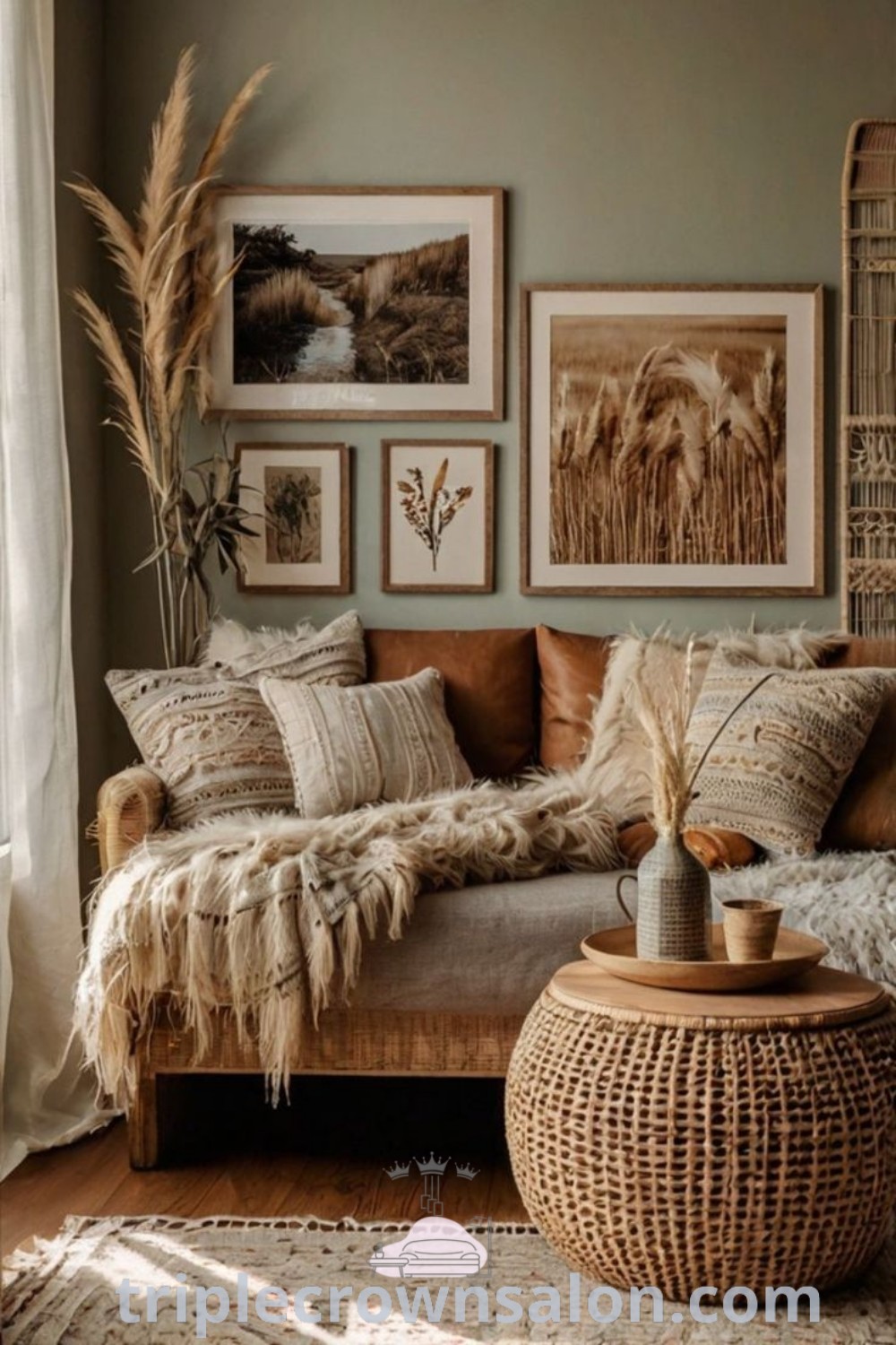 An elegant boho wall art piece with intricate patterns and earthy tones, perfect for creating a cozy home aesthetic. This decor provides inspiring ideas for your Farm Boho Living Room and enhances your inviting living space. Find more unique design ideas at wellnesswink.com.