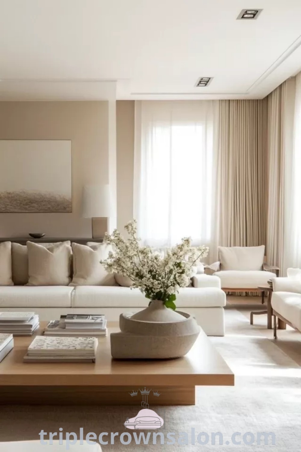 A Scandinavian living room featuring minimalistic decor, cozy furnishings, and inviting accents, perfect for entertaining and relaxation. This design showcases inspiring ideas for your home, illustrating the essence of Nordic living and cozy aesthetics. Discover more decor inspirations at triplecrownsalon.com.