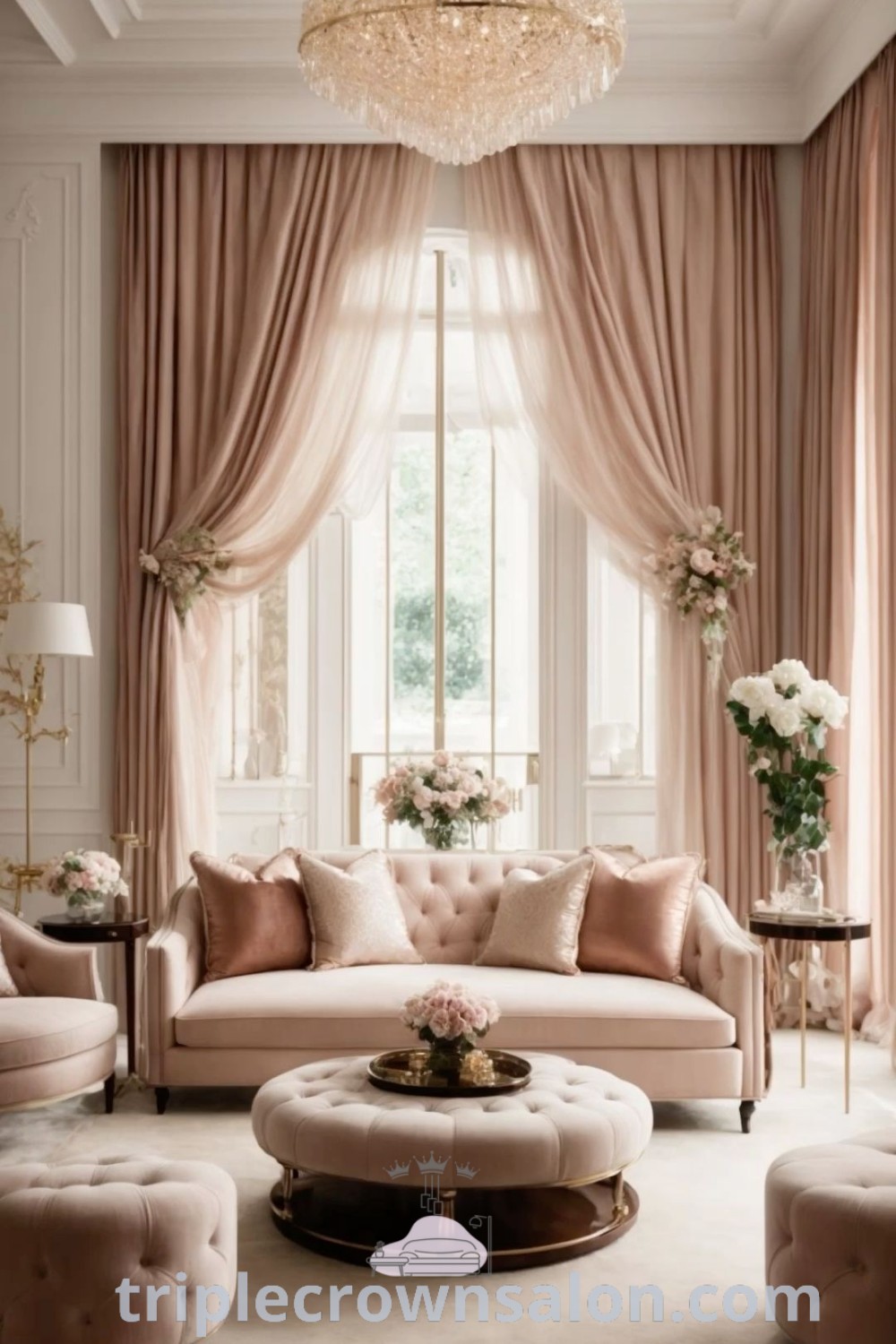 A warm beige living room featuring stylish furniture, a stunning chandelier, and cozy decor ideas that promote a luxurious atmosphere. This modern classic living room exemplifies the millionaires