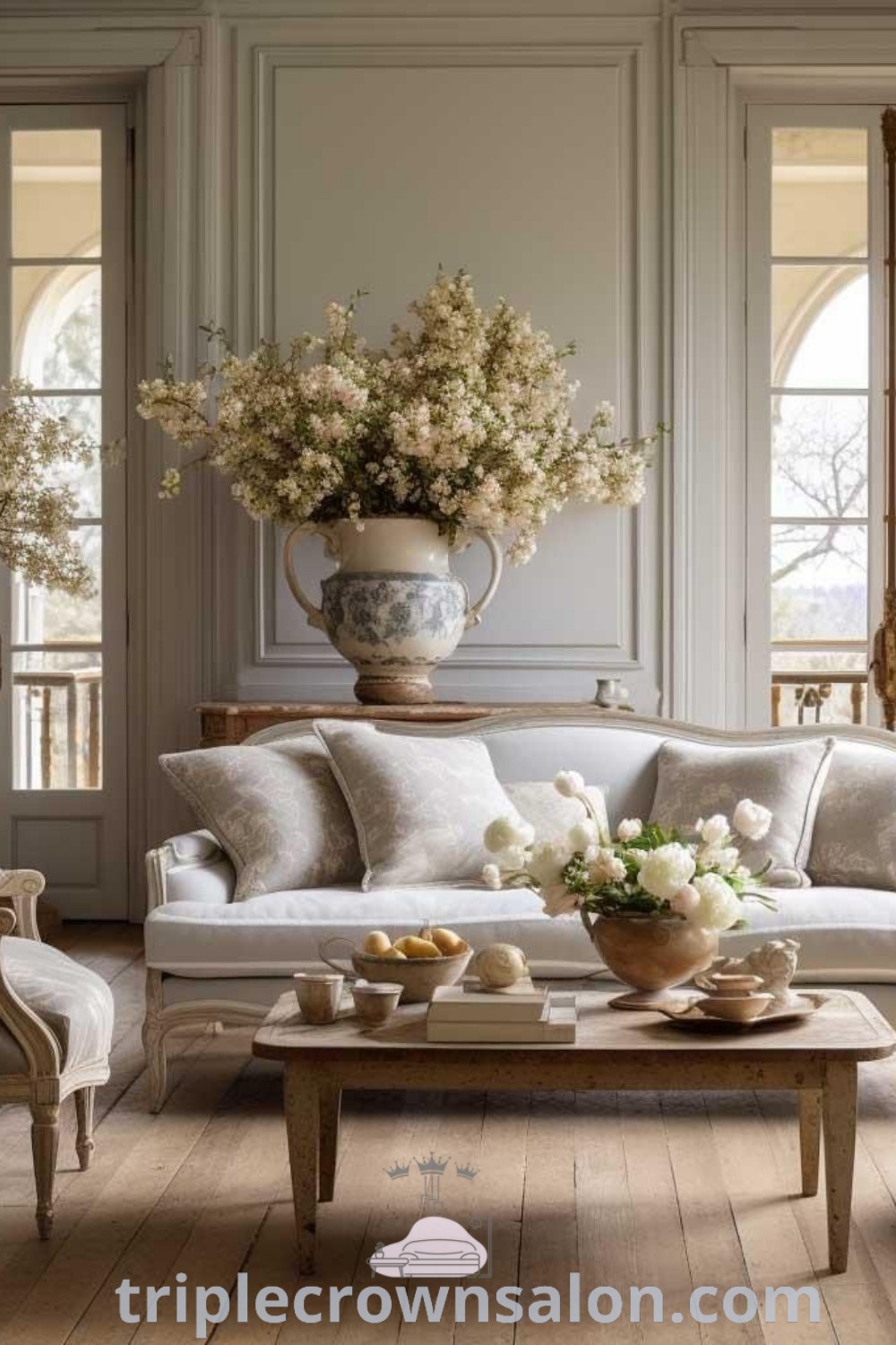 A cozy small sunroom filled with furniture and vibrant flowers on a coffee table, featuring ample natural light from two windows. This charming decor showcases inspiring small sunroom ideas and unique design tips for your home, perfect for maximizing space and enhancing European decor style. Explore more at triplecrownsalon.com.