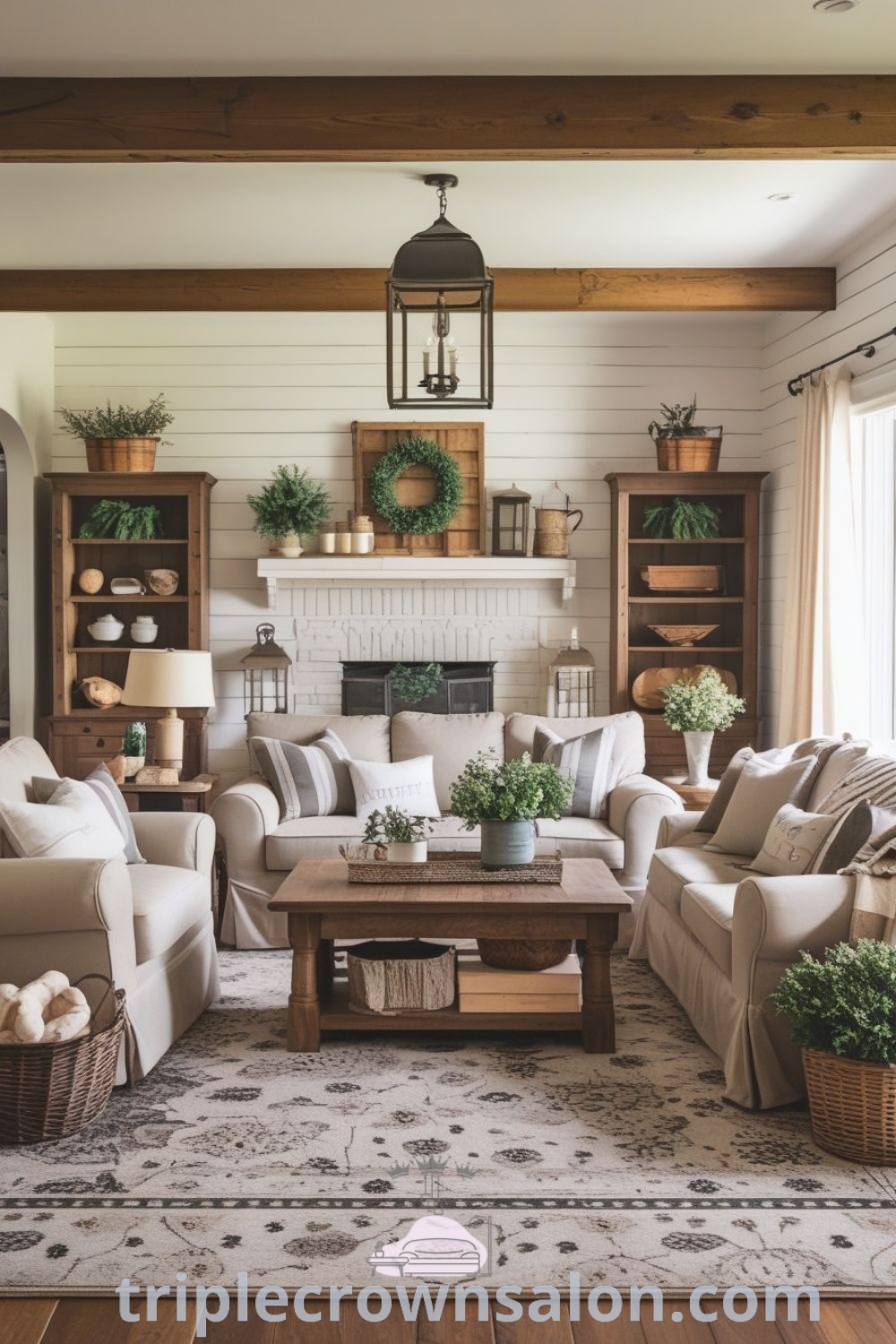 A cozy modern cottage living room featuring inviting decor, layered textiles, and natural materials, embodying the essence of cottage lounge ideas and farmhouse living room decor. Explore inspiring designs for your home at triplecrownsalon.com.