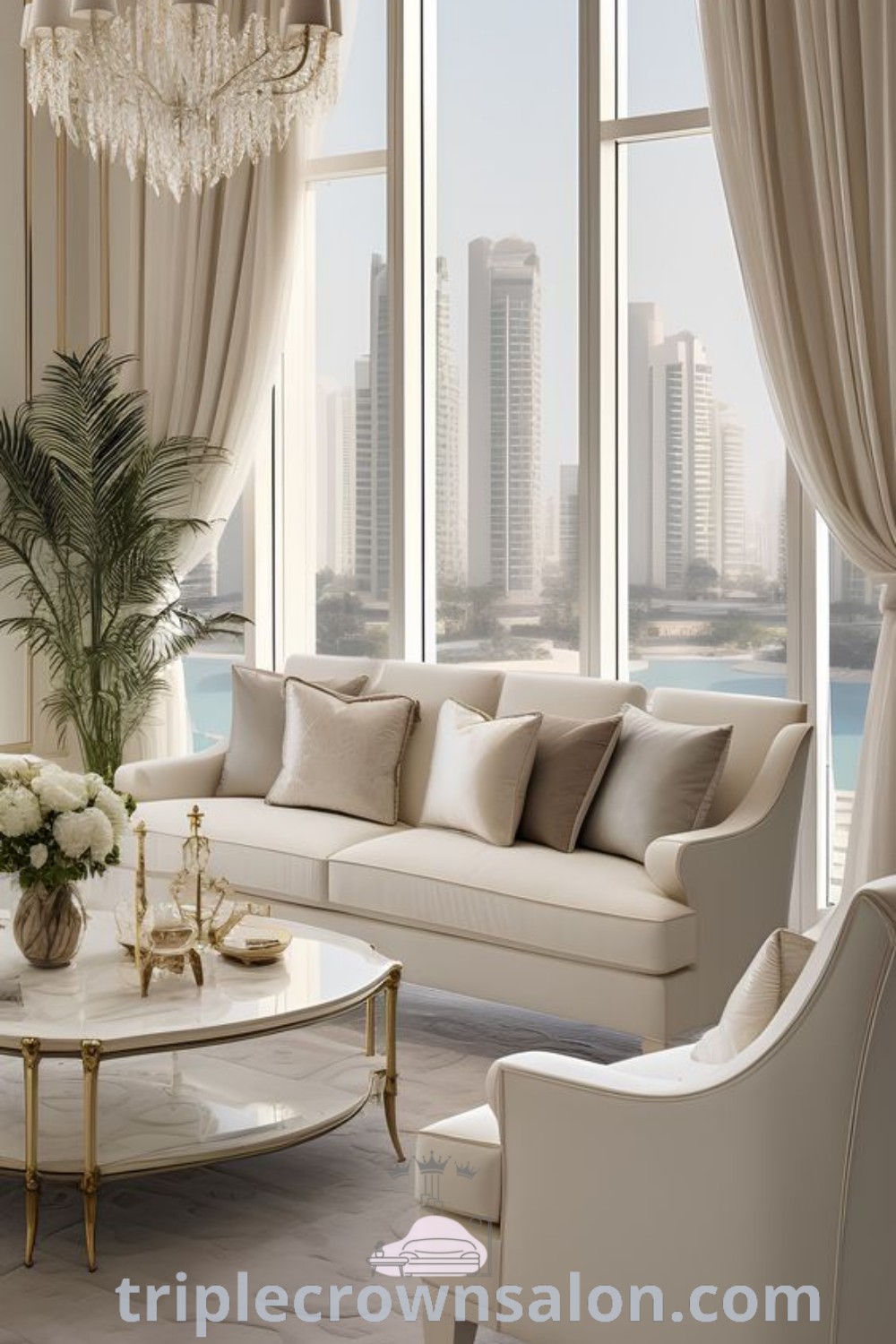 A luxurious living room featuring elegant wing back chairs, a beautiful chandelier hanging from a window, and classy decor elements that inspire unique design ideas. This space exemplifies formal living room styles with cozy inspirations, perfect for creating a warm and inviting environment. Explore more decor inspirations at wellnesswink.com.