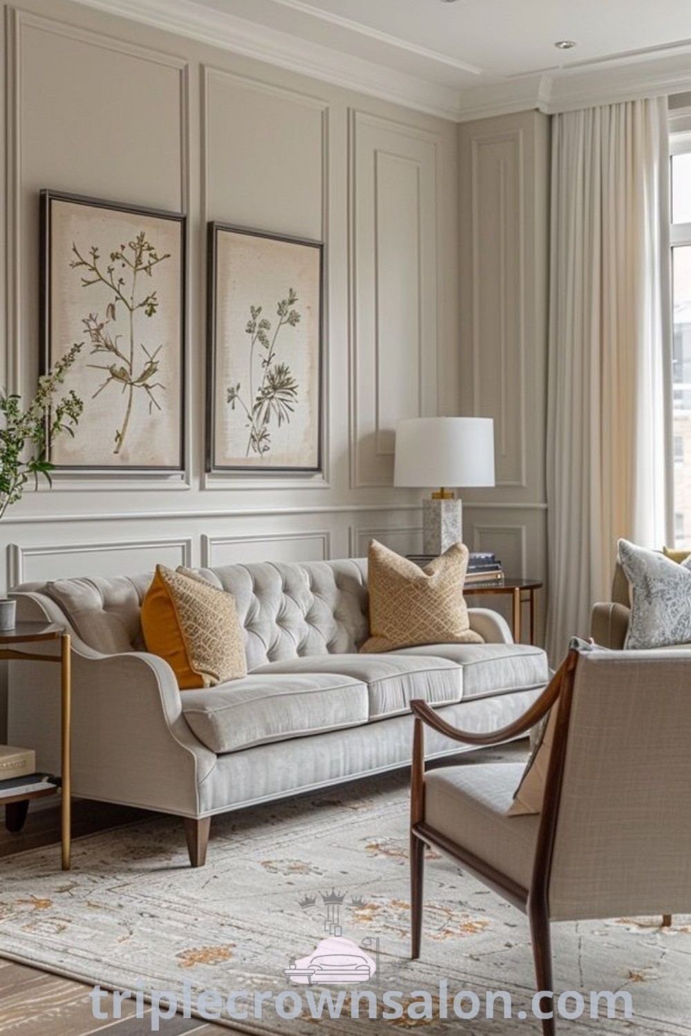 A cozy beige living room showcasing a Chesterfield sofa, cream accents, and inviting decor elements. This design merges snug room aesthetics with Victorian charm, offering unique ideas for your home. Explore more decor inspirations at wellnesswink.com.