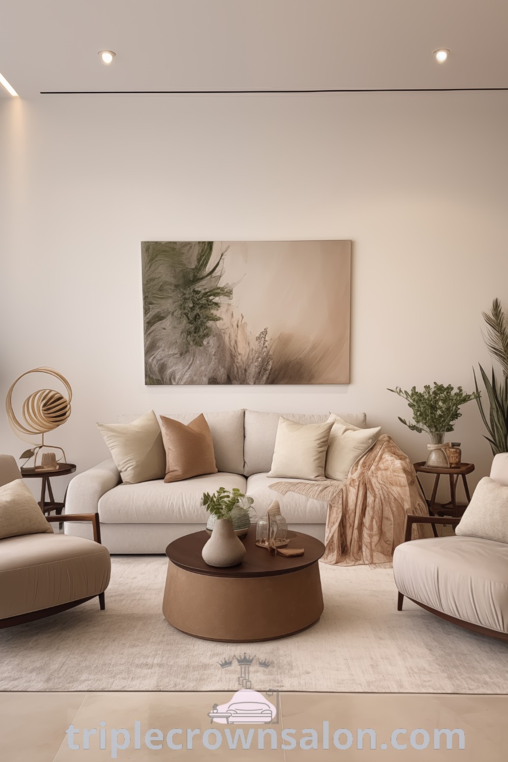 A small minimal living room featuring Japandi interior design, clean lines, and natural materials, creating a cozy atmosphere perfect for guests. Discover unique decor ideas and design tips for small spaces at triplecrownsalon.com.