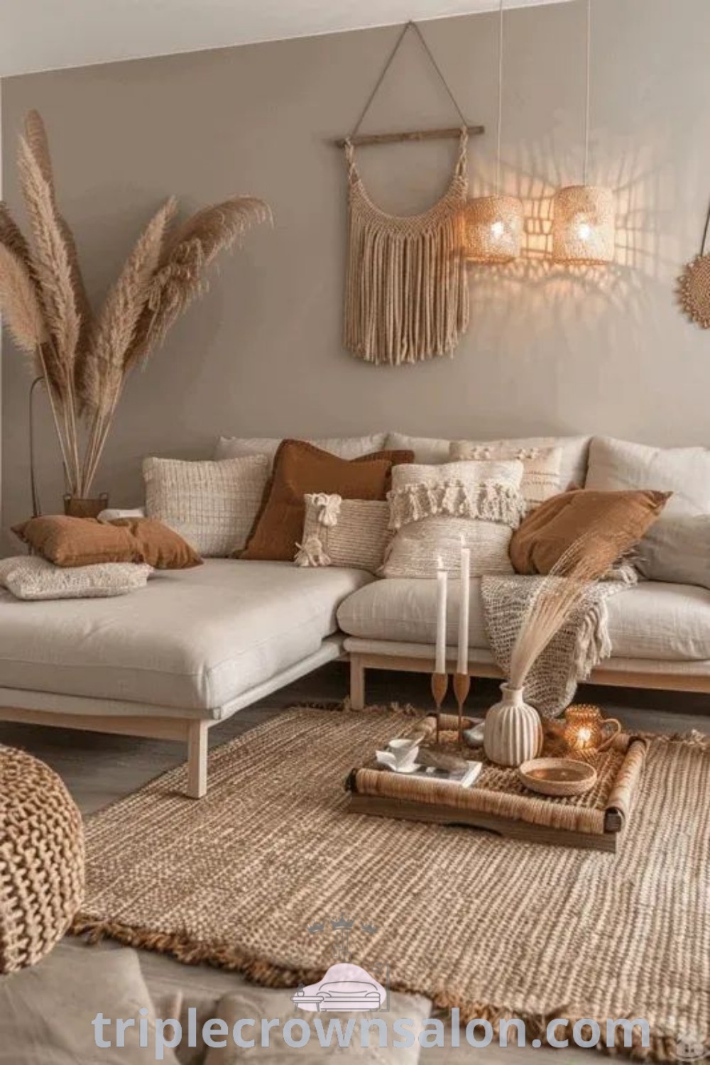 A lively living room filled with Boho style decor, including natural wood furniture and eclectic accents. The space highlights cozy ideas for home design, showcasing unique decor inspirations that combine rustic and modern elements. Discover more Boho living room design tips at wellnesswink.com.